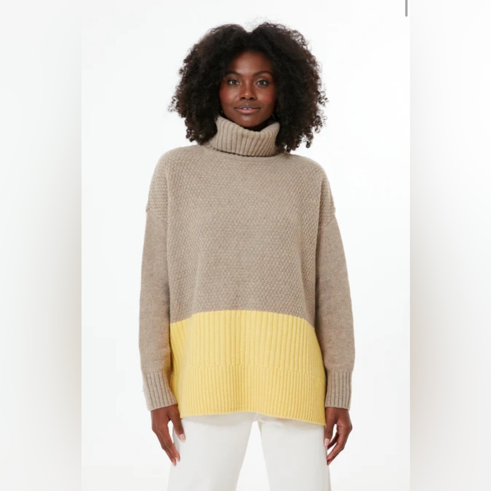 Barbour Tan and Yellow Cowl Turtleneck Sweater